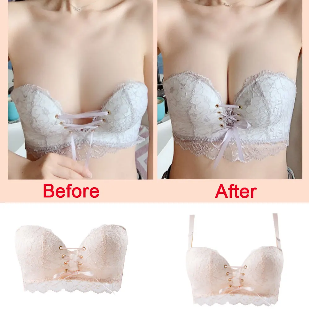 Women Lace Bralette Sexy Bras Push Up Bra Drawstring Strapless Invisible 1/2 Cup Wire Free Adjustable Brassiere Seamless