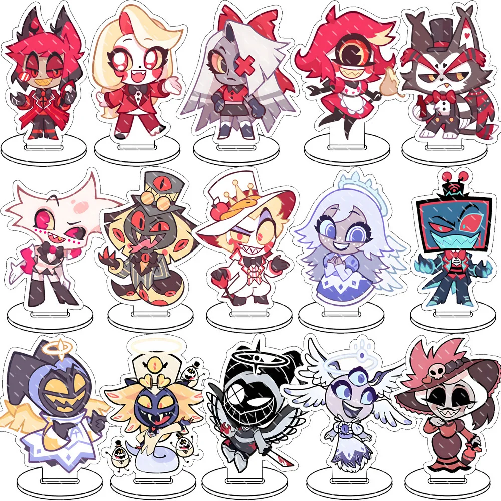 Hazbin Hotel Anime Merch Q Version Acrylic Stand Charlie Morningstar Vaggie Alastor Angel Dust Keychain Jewelry Desktop Ornament