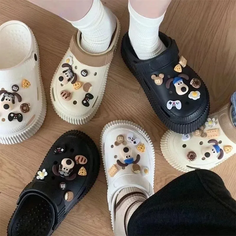 1 مجموعة 3D لطيف الكرتون الكلاب إكسسوارات أحذية بنين بنات الصنادل حديقة إبزيم حذاء زينة تناسب سحر