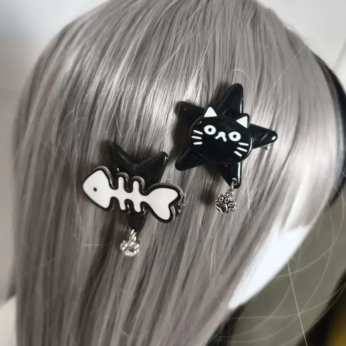 Lovely Animal Fish Bone Balck Cat Star Hair Clip Y2K Side Clips Ins Photograph Duckbill Hairpin Sweet Girl Headwear Barrettes