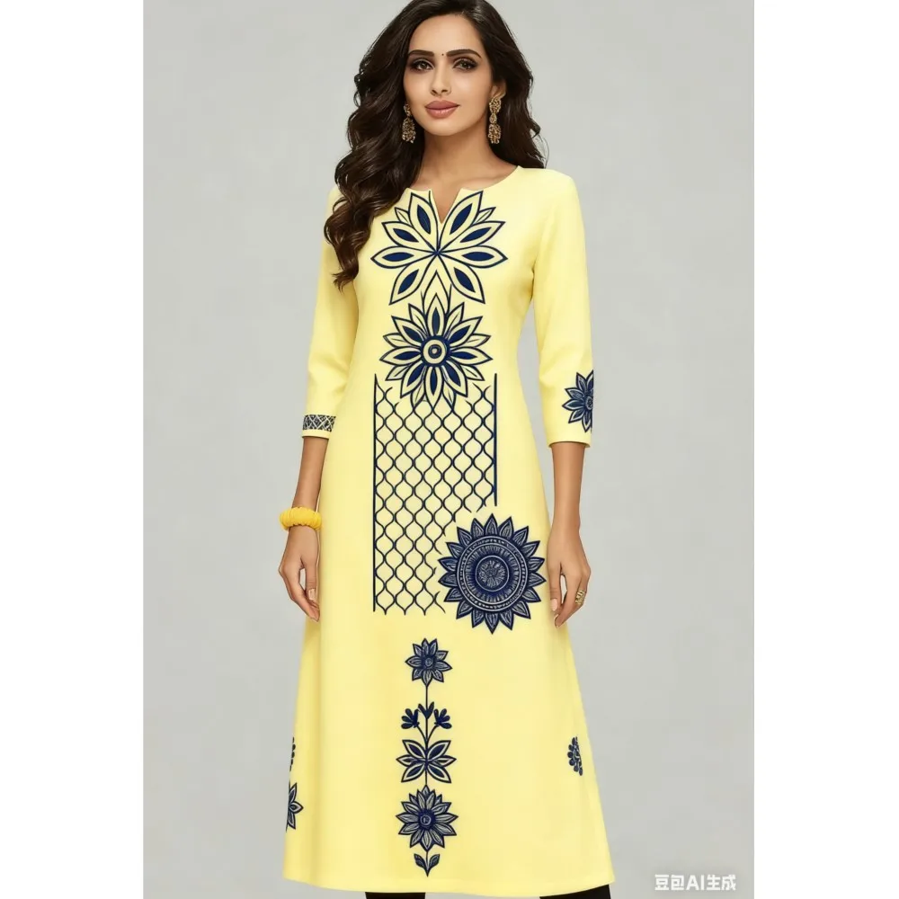 

Женское повседневное модное платье Kurt в национальном стиле с длинными рукавами, прямая трубка, повседневное мусульманское платье-кафтан с этническим цветком, Марокко