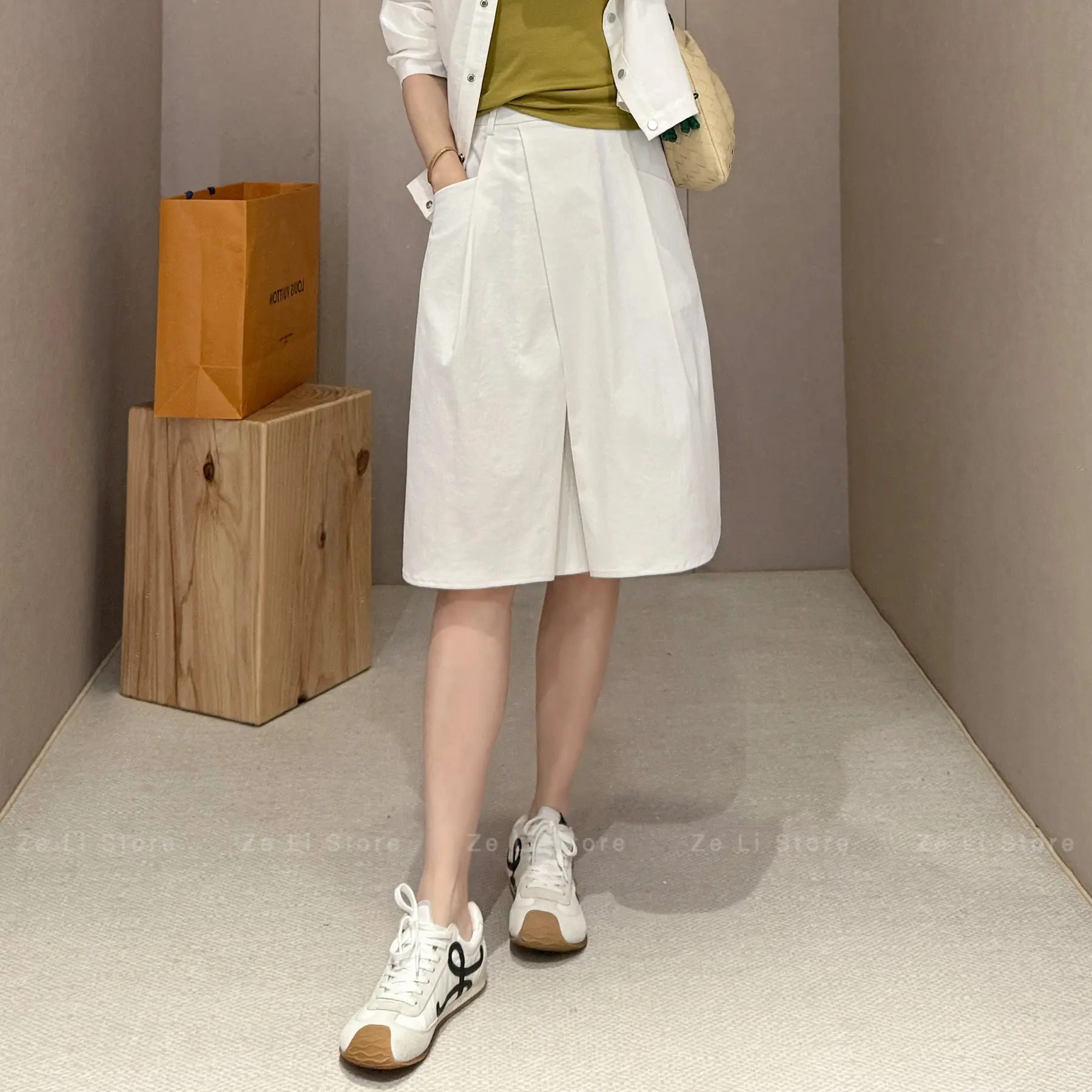Anti-Wrinkle Foldable A-Line Midi/Long Skirt Elegant Polyester Fabric Summer 2026 Casual Commute Pure Color Korean Style
