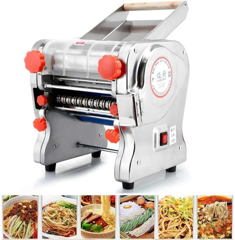 750W 110V Stainless Steel Commercial Electric Noodle Making Pasta Maker Dough Roller Noodle Cutting Machine(Noodle Width 18CM,Kn