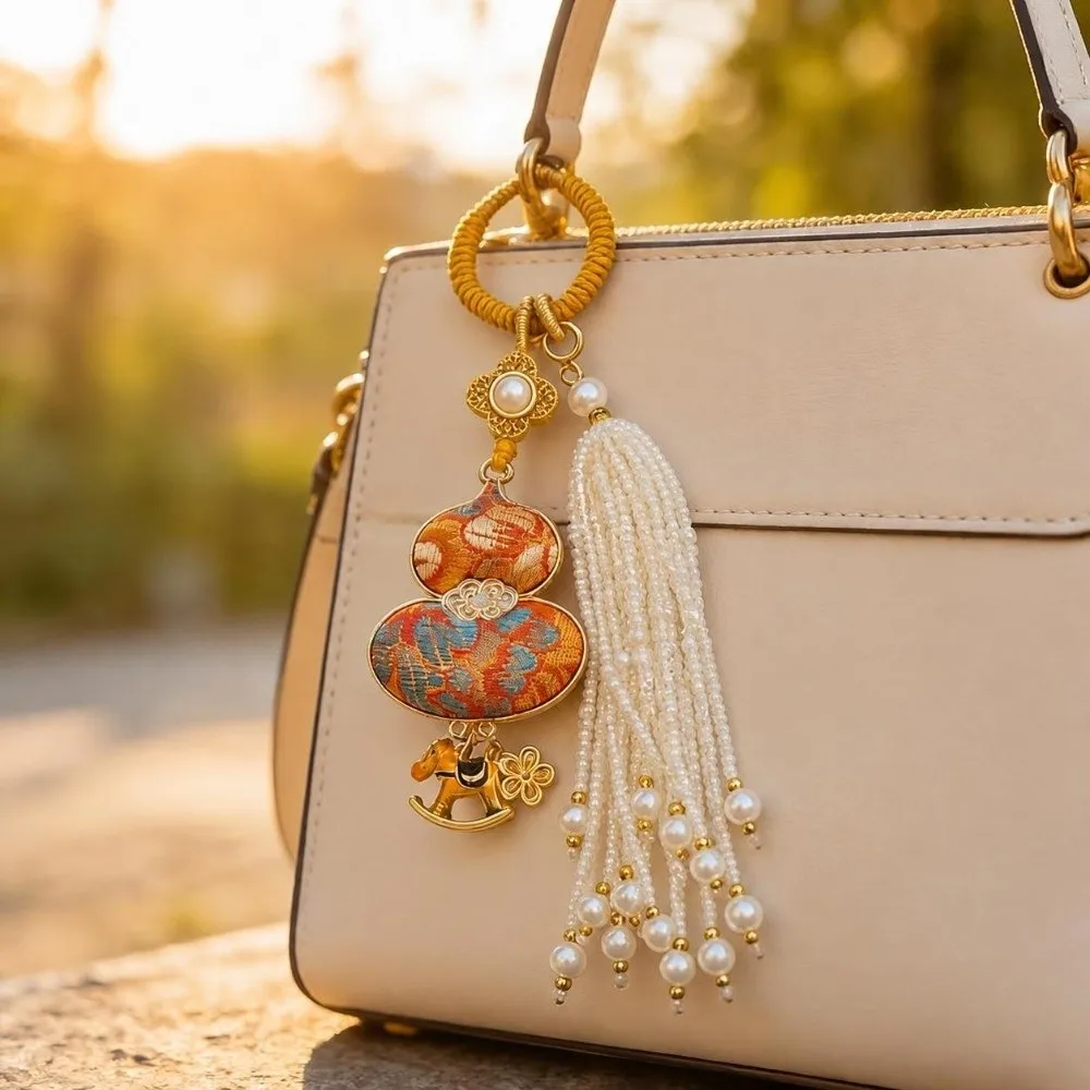 Elegant Embroidery Chinese Style Keychain Tassel Portable Bag Pendant Handmade Creative Backpack Pendant Handbag Accessory