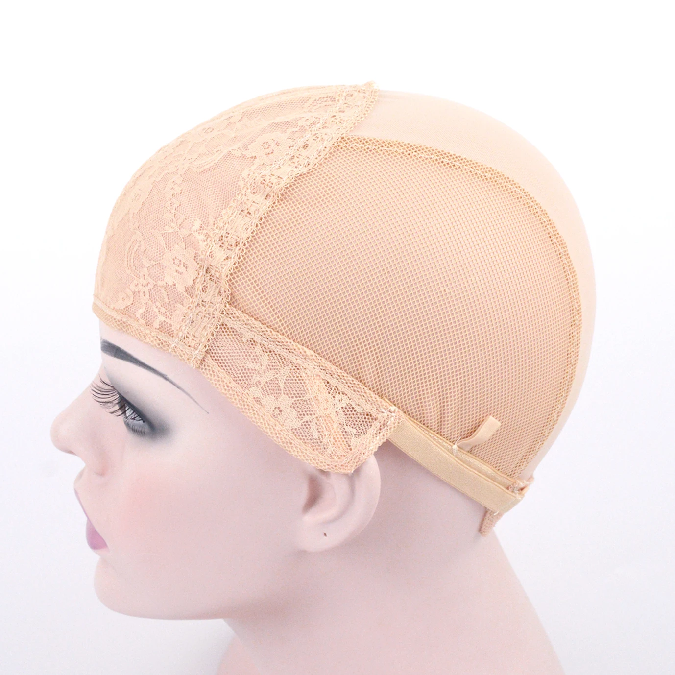 1 Piece Double Lace Wig Cap for Making Wig Weaving Cap with Adjustable Strap on the Back Stretchable Hair Net