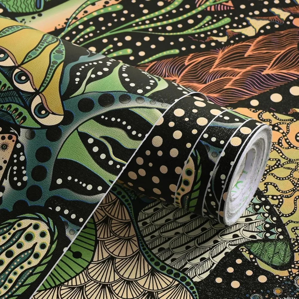 ورق جدران قابل للتقشير واللصق بتصميم فطر بوهو زهري - ذاتي اللصق لغرفة النوم والحمام، بطول 17.7 بوصة × 98.4 قدم