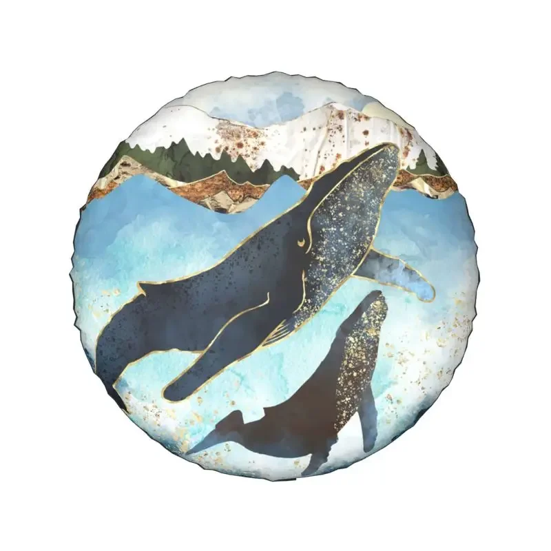 Abstract Moon Mountain Whales Spare Wheel Tire Cover for Mitsubishi Pajero Camping Adventure Jeep RV SUV 4WD 4x4 14