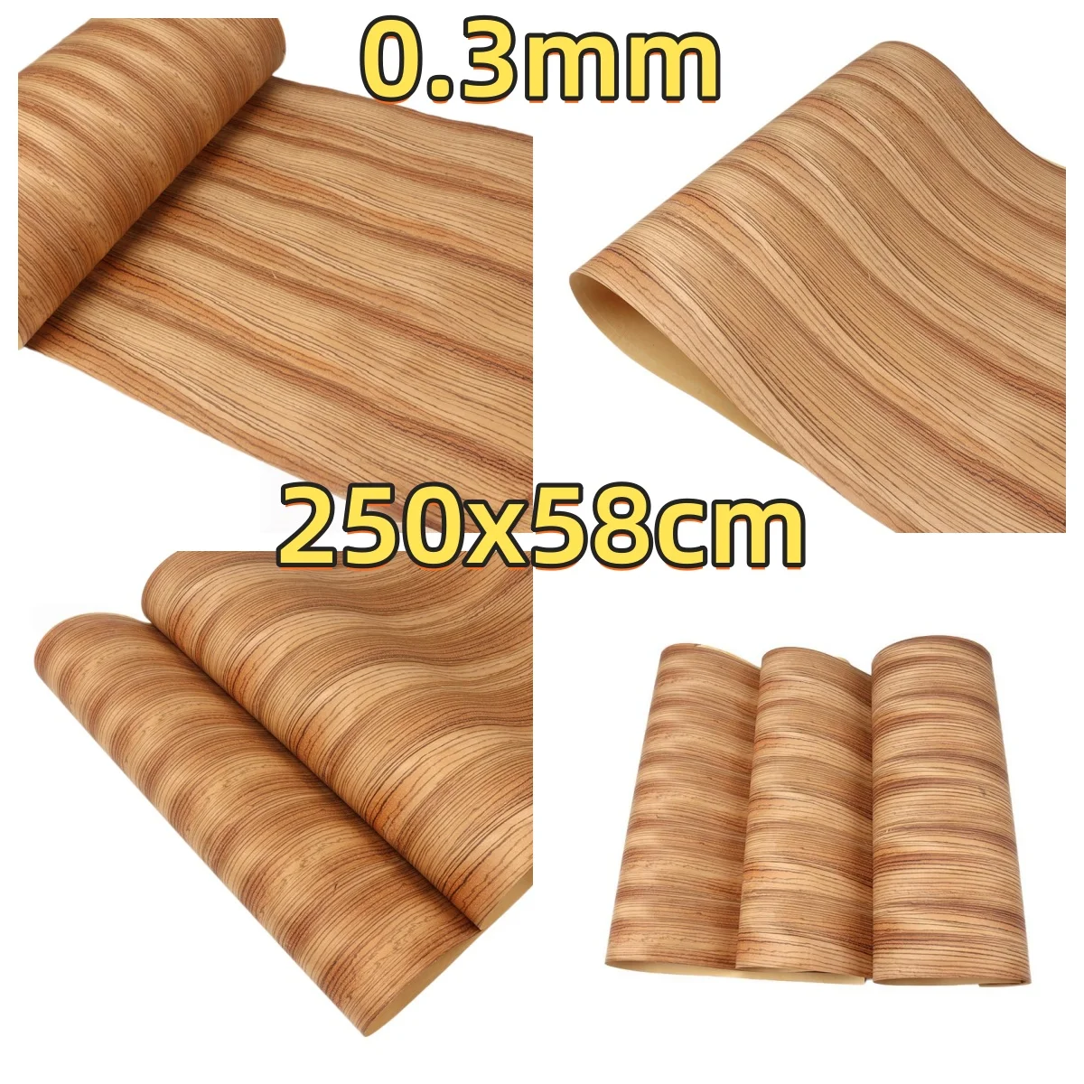 

Natural Large Zebrawood Veneer, 0.3mm, 250x58cm, For Watch Box Veneering & Furniture Veneering.