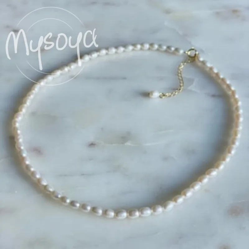 

MYSOYA White Rice-Shaped Freshwater Pearl Necklace 5-6mm With Gift Box, For Her/Him, Birthday/Wedding/Christmas/New Year Gift