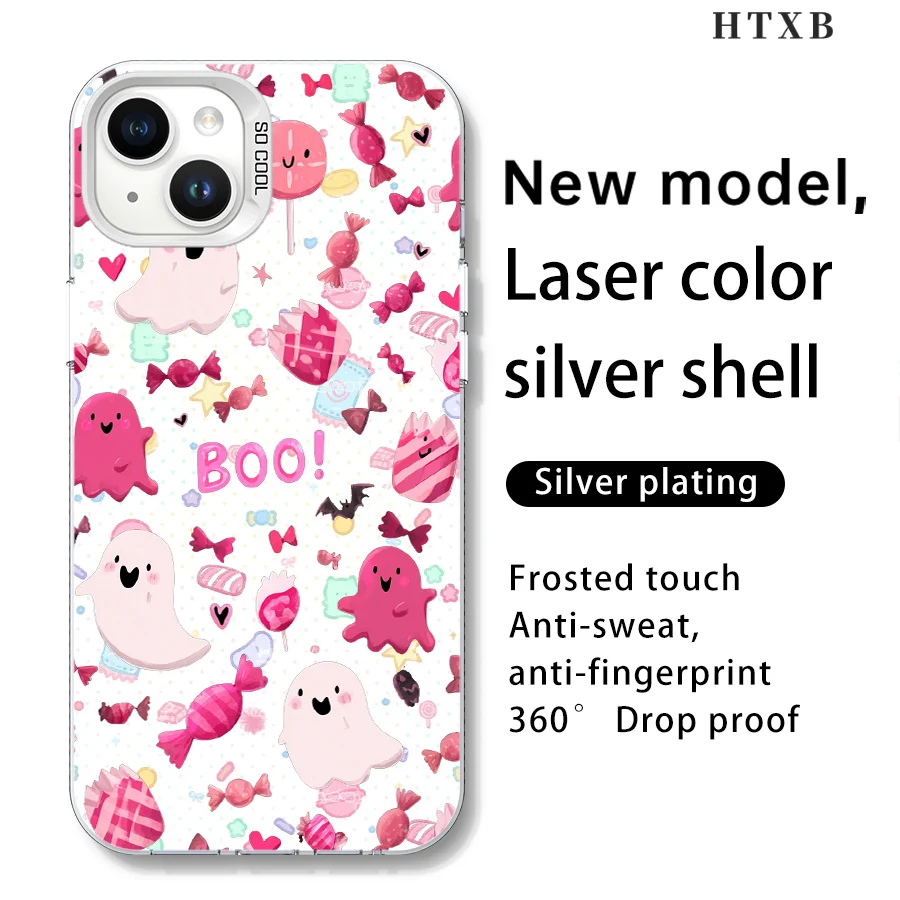 핑크색 유령이 화면을 가득 채운 아이폰 17부터 11 프로 맥스 플러스까지의 폰 케이스