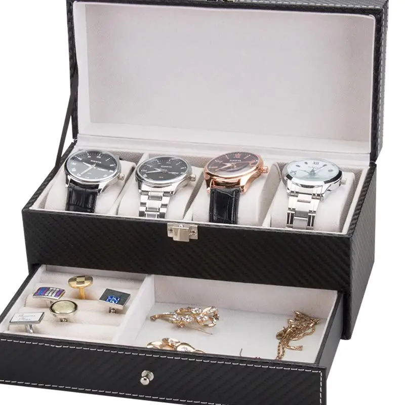 

Двухслойная многофункциональная коробка для хранения из искусственной кожи, мужская коробка для часов, женская коробка для хранения ювелирных изделий, подарочная коробка 2 в 1,