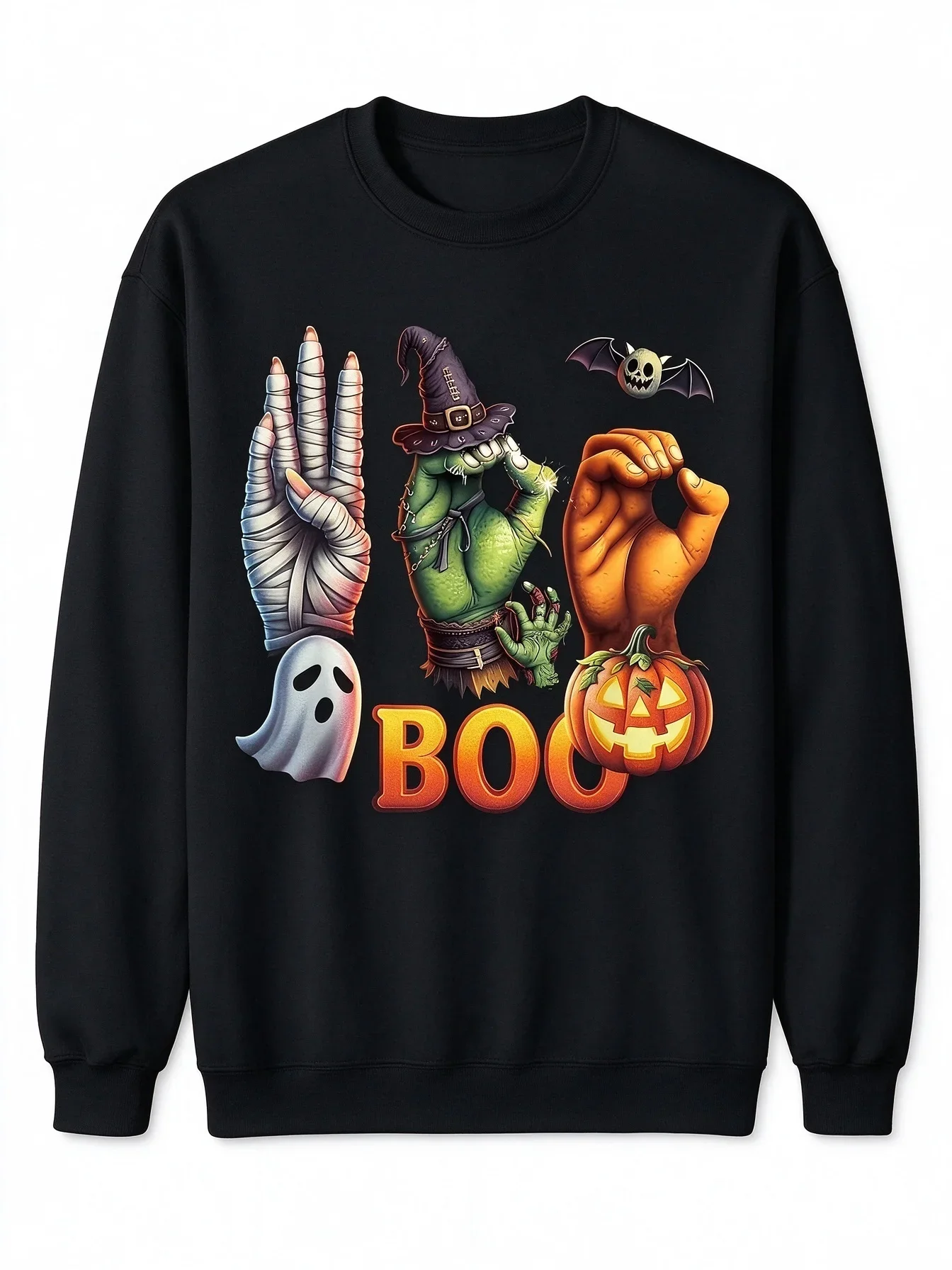 2026 Halloween Boo Monster Hand Print Oversized Hoodie and Crewneck Sweatshirt, Funny Spooky Pumpkin Ghost Graphic