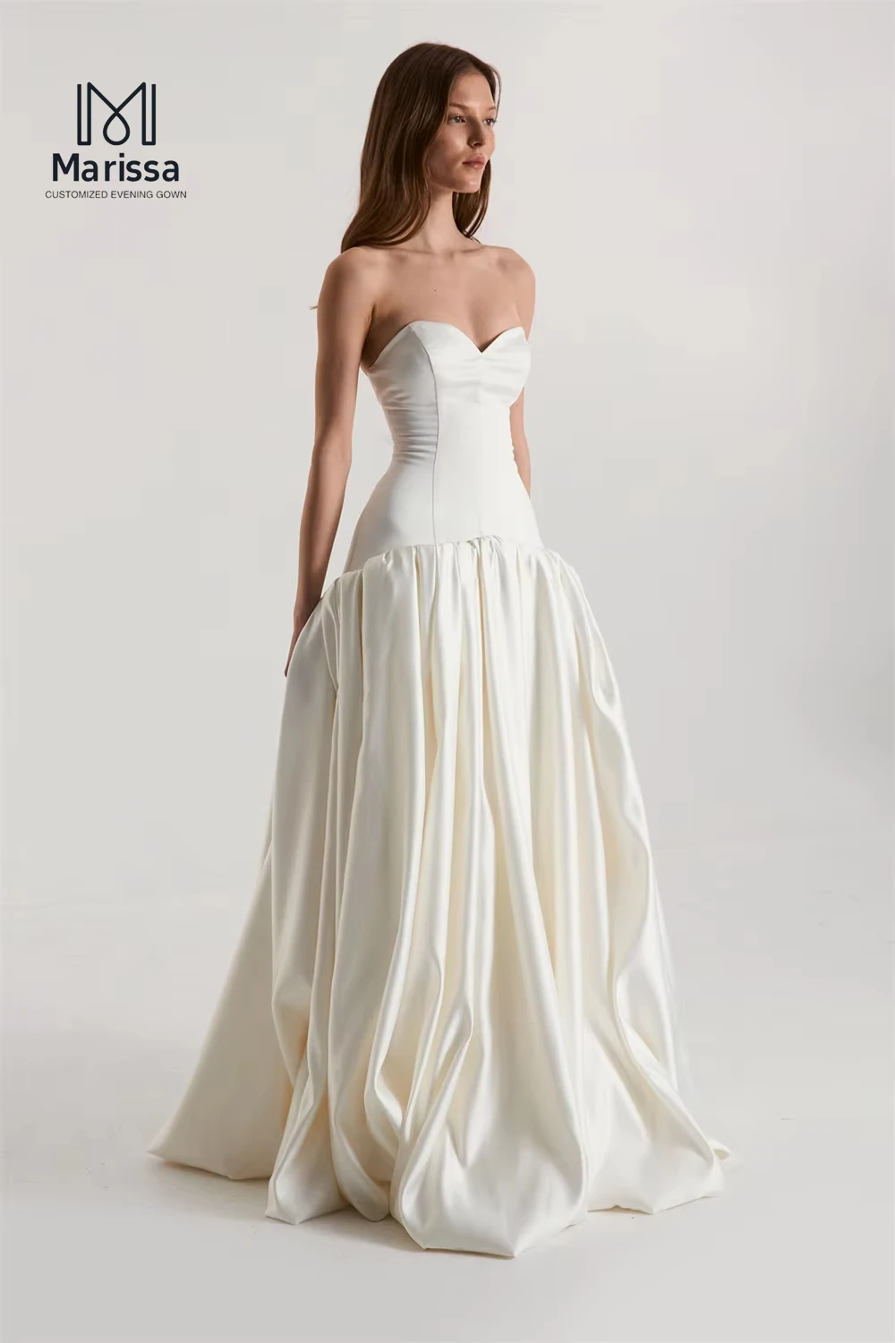 Marissa Line A Gala Dress Elegant White Satin Custom Made Luxurious Women's Evening Dresses for Special Occasions Off-shoulder