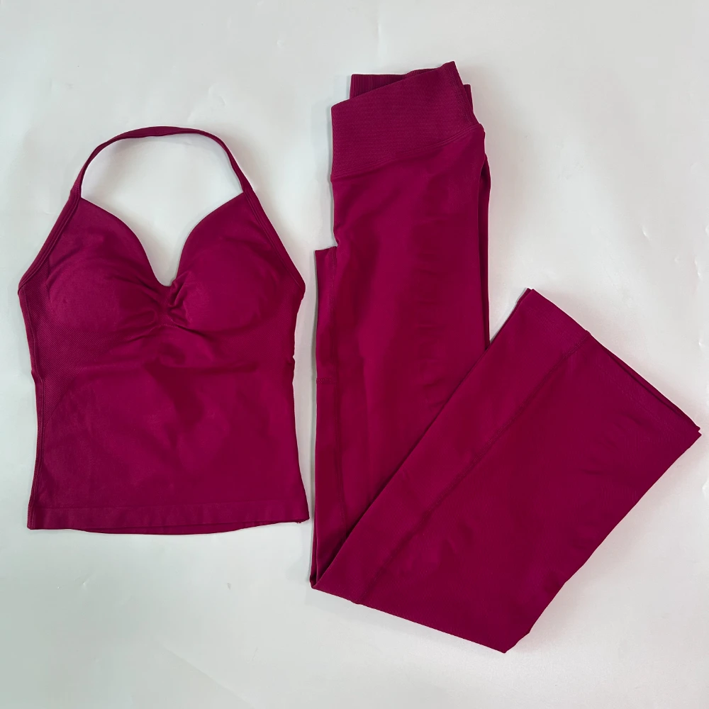 2-teilige Sets Damen-Outfits Tanktops Ausgestellte Leggings Schlaghosen Trainingsanzüge Fitnesskleidung Workout-Set Gym-Anzug Activewear – Detail 19