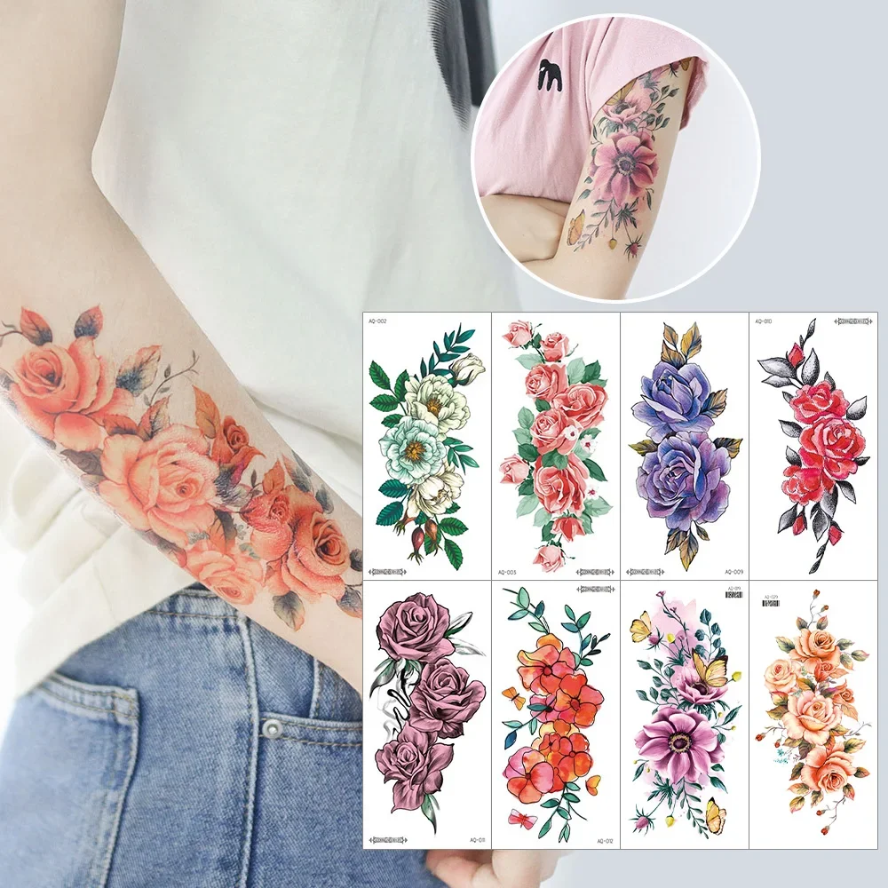 

8Sheets Waterproof Bright Flora Tattoo Stickers for Girls, Rose,Peach Blossom Tattoo Flower Temporary Fake Tattoos for Women