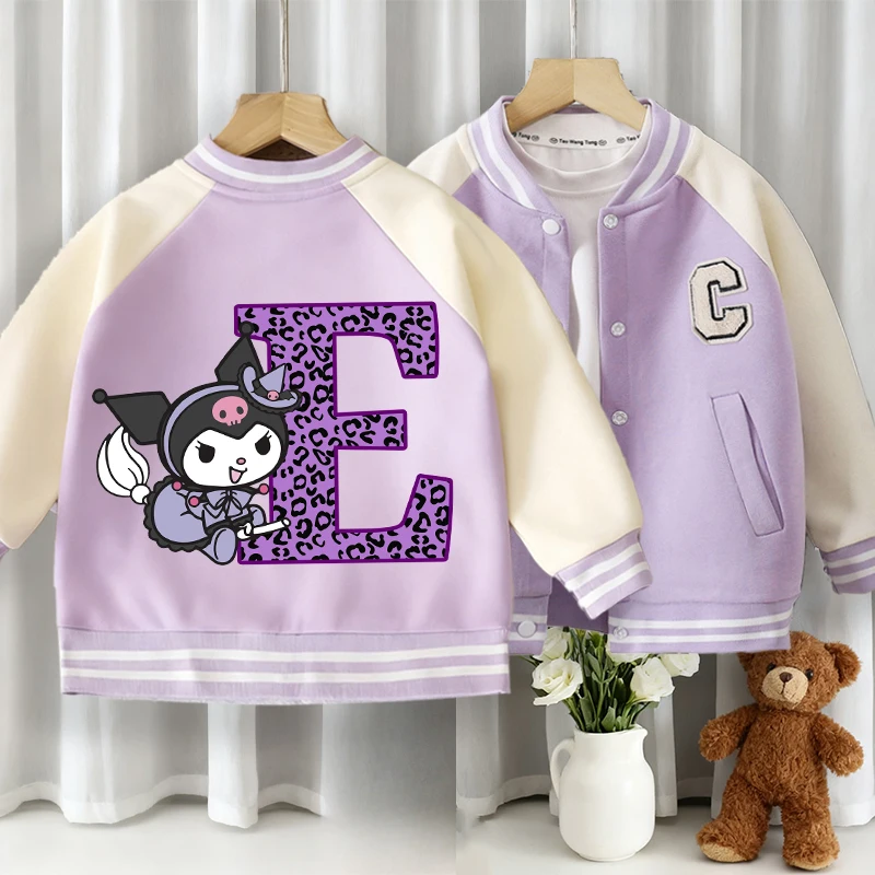 

Бейсбольный трикотаж Kuromi для девочек, кавайная спортивная куртка с надписью A-Z, детское весенне-осеннее пальто с длинными рукавами, детская одежда, подарок на день рождения