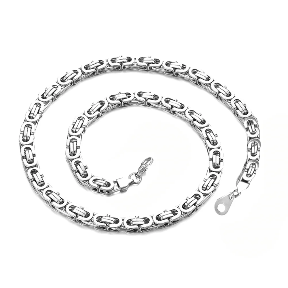 Punk Flat Byzantine Chain Necklace Wholesale 6mm Silver Color Stainless Steel Chains For Women Men Vintage Party Jewelry Gift