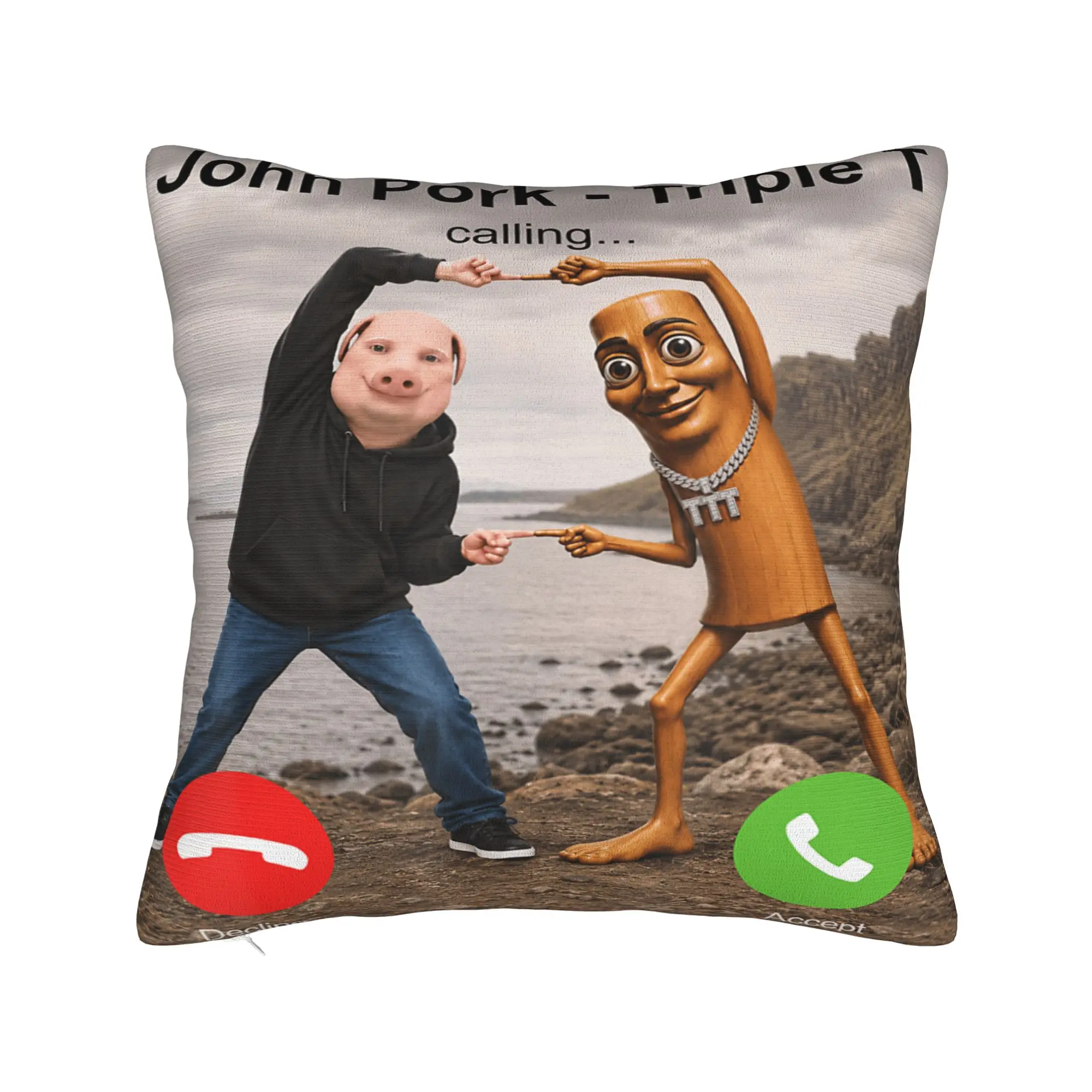 Tung Tung Tung Sahur Triple John Pork Calling Brianrot Pillow Case Pillow Cover For Chair Sofa Home Decor Vintage Pillowcases