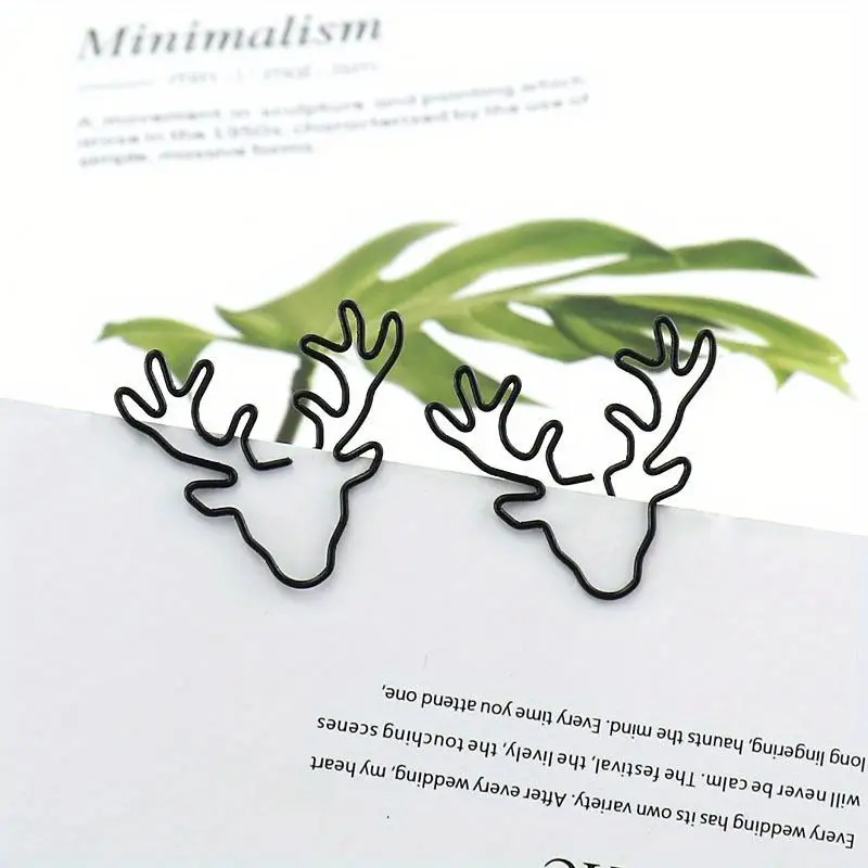 20 Pcs Deer Head Paper Clip Cute Stationery Creative Bookmark Box Paper Holder