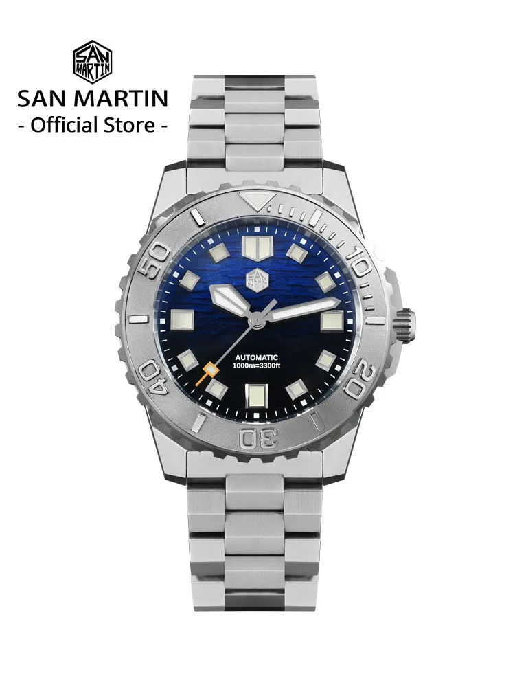 

San Martin 1000m Waterproof Sea Waves Texture Dial 43mm Men Diver Watch Helium Escape Valve NH35 Automatic Mechanical SN0147