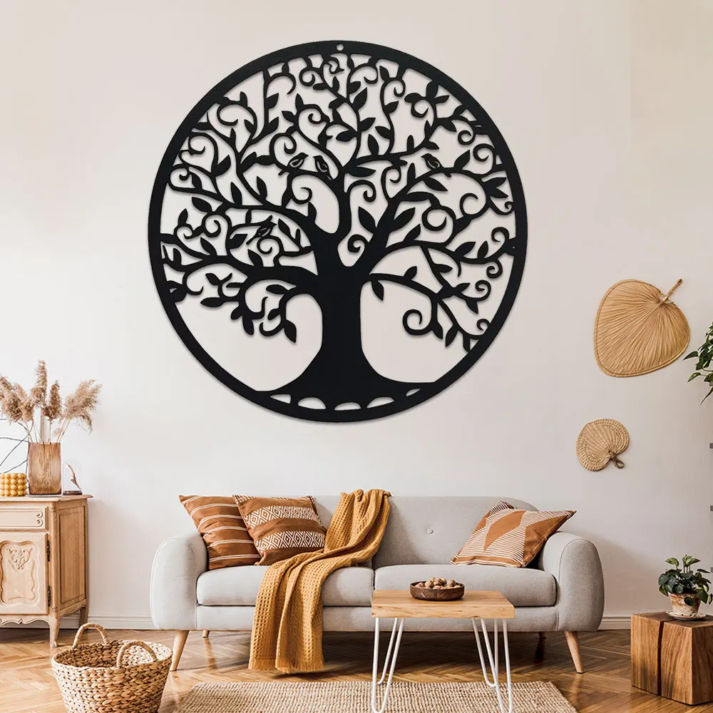 2D 1pc 11 Inches Metal Tree of Life Wall Art Rustic Family Tree Wall Plaque Hanging Wall Decor for Home Living Room