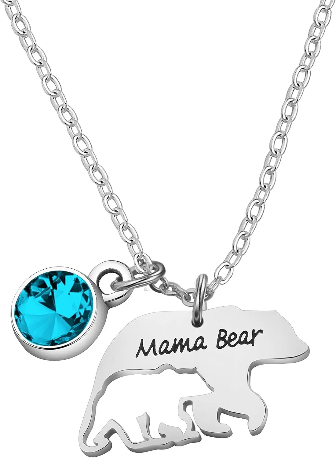 Zuo Bao Mama Bear Necklace Mom Necklace Mama and Baby Bear Necklace with 12 Months Birthstone Birthday Gift Family Jewelry for Her
