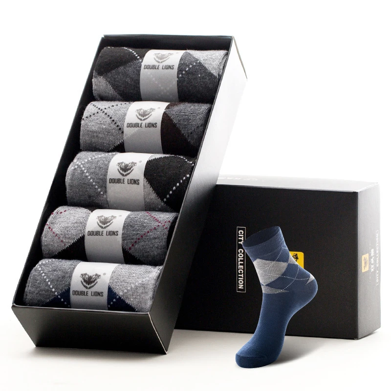 5 Pairs/Set Business Style Summer Men's Socks Cotton High Quality Deodorant Diamond Socks Autumn Spring Male Long Sock