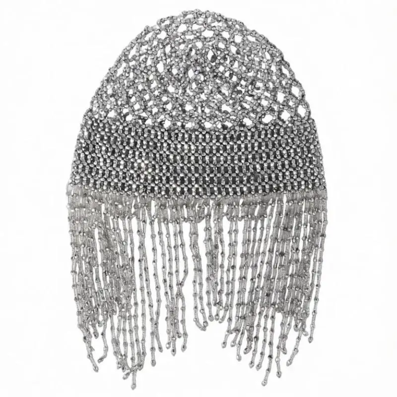 Böhmischer Perlen-Bauchtanz-Kopfschmuck, handgefertigter langer Quasten-Brautkopfschmuck für Hochzeitsfotoshootings – Detail 6