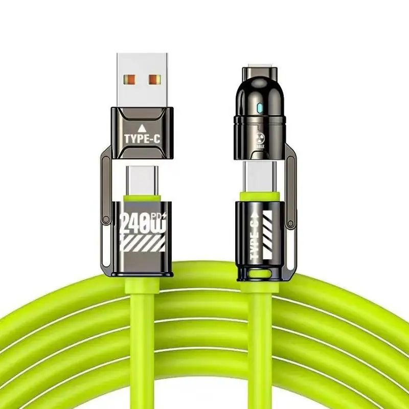 4 in 1 Multi Fast Charging Cable 240W Type-C Dual Port 1.5M Multi Color Universal Data Cord For iPhone Huawei ，Micro 0.3m Cable