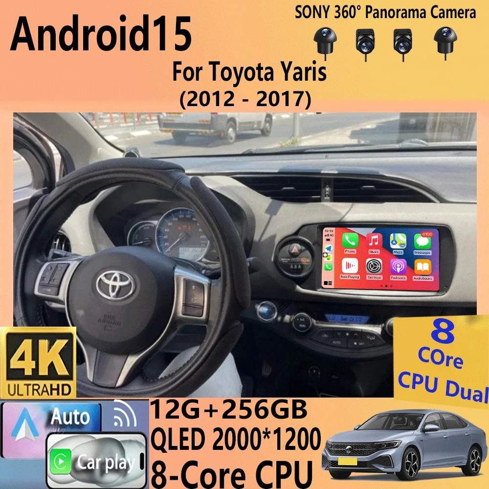 For Toyota Yaris 2012-2017 Car Radio Autoradio Android 15 Tablet GPS Navigation Multimedia Player Carplay Stereo 2 Din DVD HU