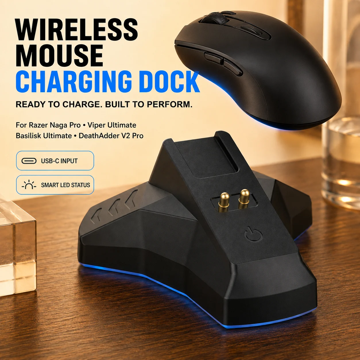 Mouse Dock Charger for Naga Pro/Viper/Basilisk/Razer DeathAdder V2 Pro Wireless Mouse Charging Dock Feet Mouse Charger Base