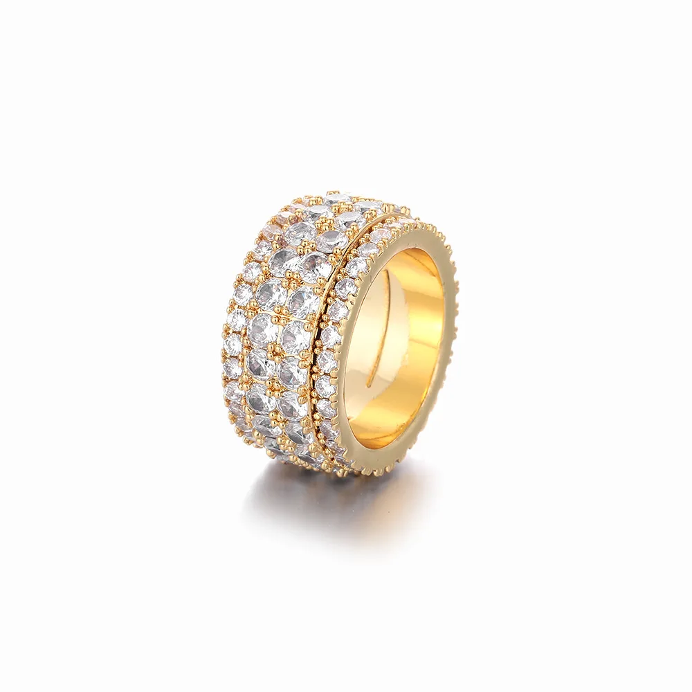Luxury 24K 9999 Pure Gold real gold Rhinestone Ginestar Rotating Ring Geometric Unisex Ring