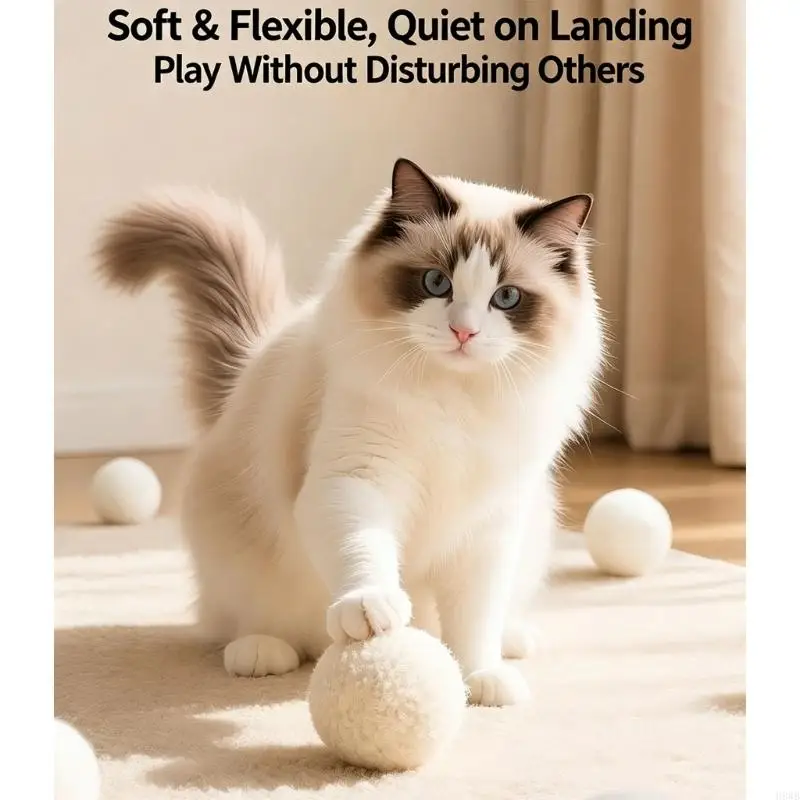 H8WB Plush Cats Toy Ball Soft Batting and Chasing Play for Indoor Cats Entertainment