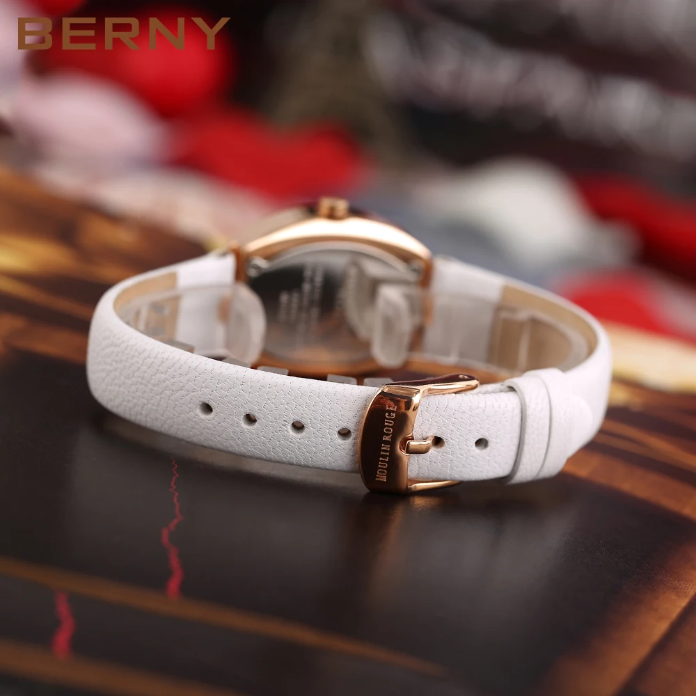 BERNY-Montre Ovale à Quartz pour Femme, Mouvement Japonais, Citrohorloge, Bracelet en Cuir group, Étanche, Livraison Directe