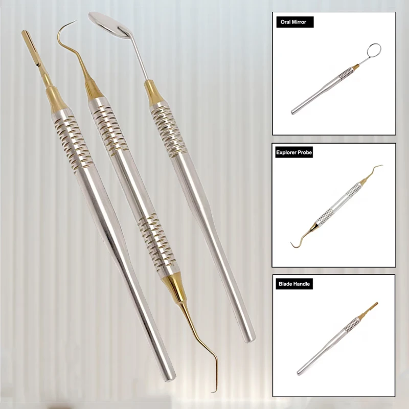 

Dental Instruments Mouth Mirror Explorer Probe Blade Straight Handle Stainless Steel Dentist Teeth Cleaning Tools