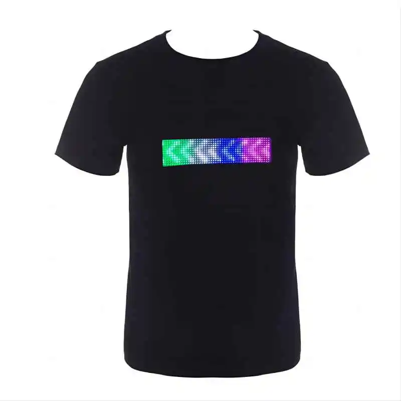 High Quality Custom App Wireless Programmable LED Light Men T- Shirt For Music Party