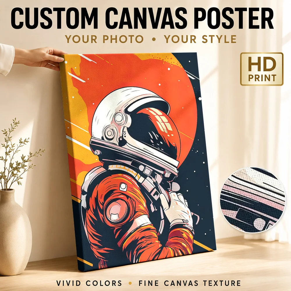 Astronaut Cartoon Framed Canvas Print Poster Personalized Modern Aesthetic Canvas Wall Art for Dining Room Decor Ready to Hang