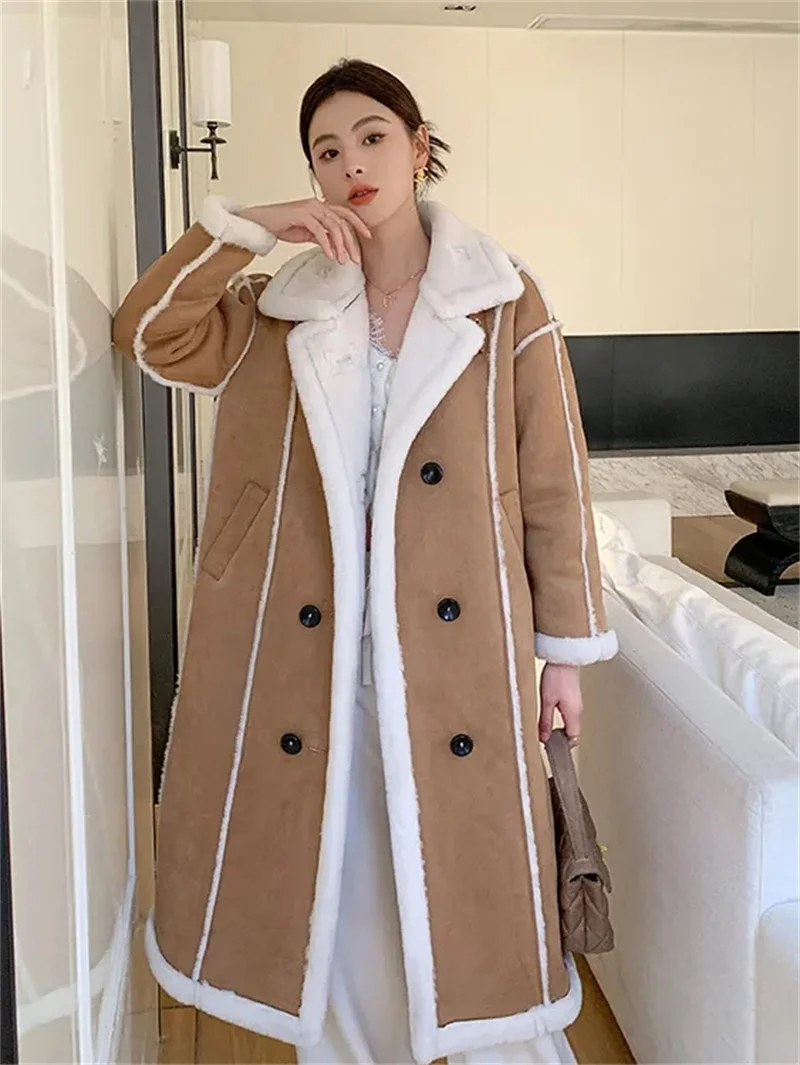 

2023 New Fashion Simple 70% Wool Lamb Wool Coat Women's Winter Thickened Long Fur One Piece Thin Fur Coat Women's Advanced Sense