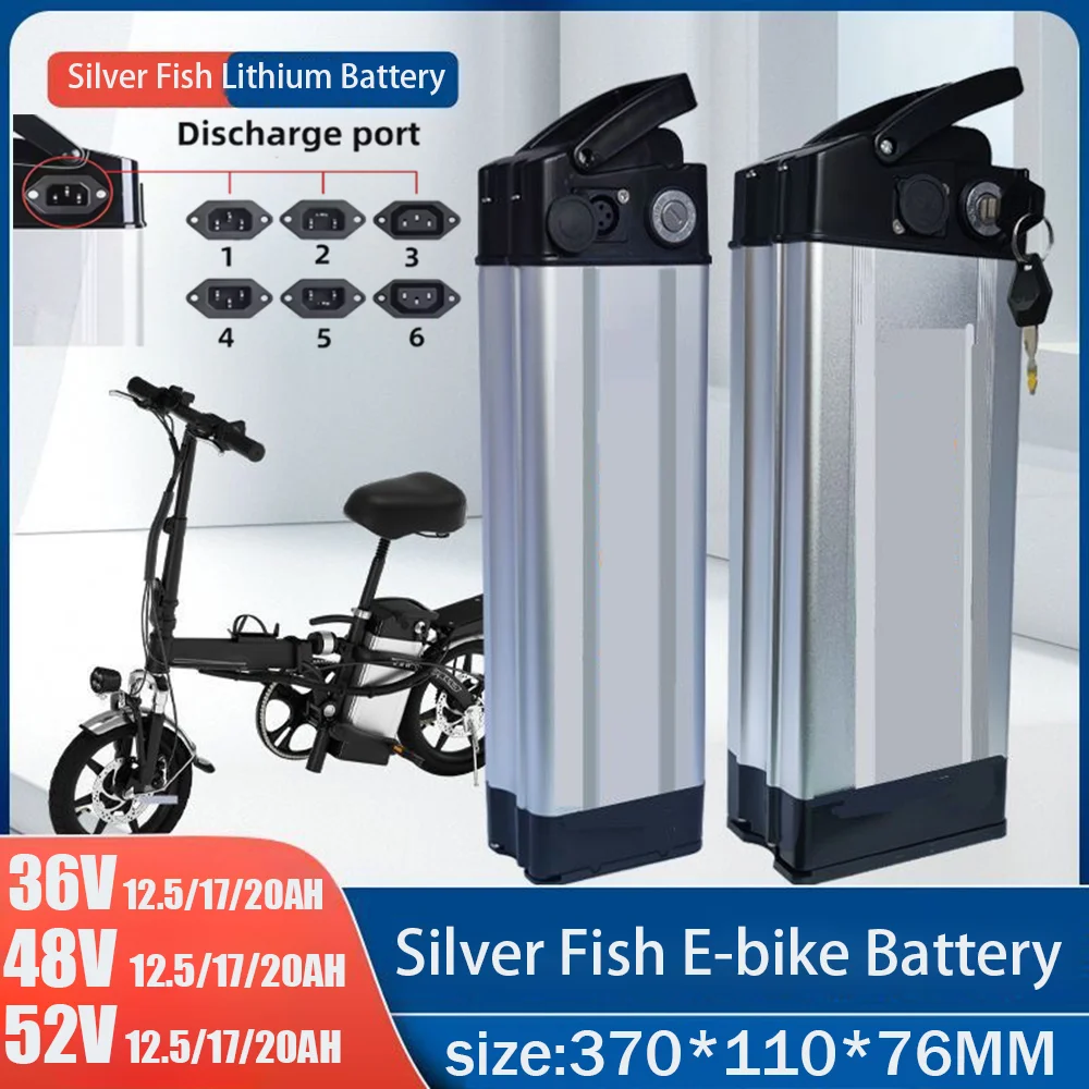 

36V/48V/52V 12.5Ah/17Ah/20Ah 18650 Lithium Battery - Real Capacity Pack for 350W-1000W Motors (Silver Fish + Free Charger)
