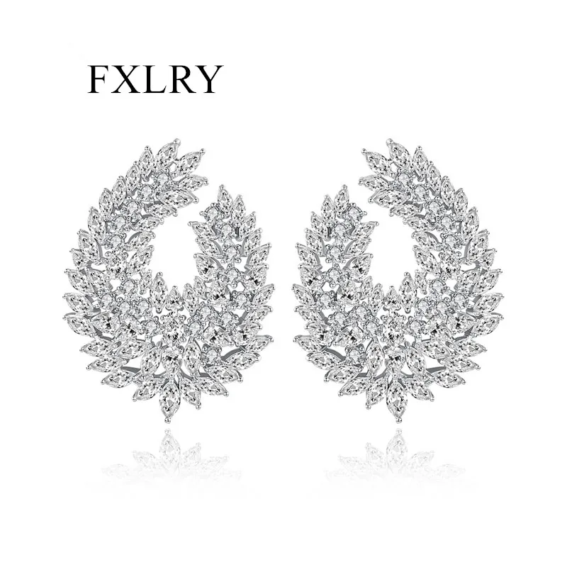 

FXLRY Luxury Popular Waterdrop Full Mirco Paved Cubic Zircon Wedding Earring Fashion Women Party Jewelry