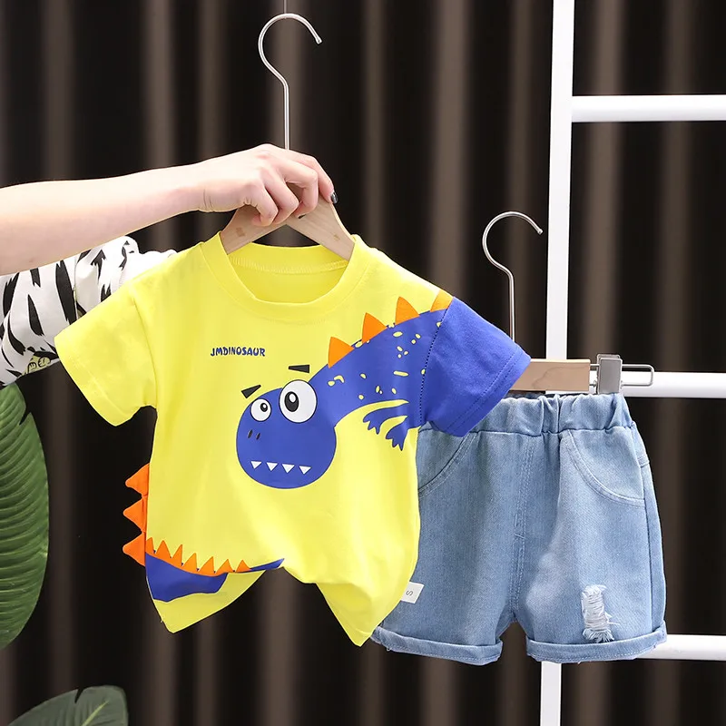 Kids Outfit Cartoon Dinosaur T-shirt Shorts 2Pcs/Set Fashion Baby Boys Girl Clothing Children Cotton Tracksuits Sport Outwear