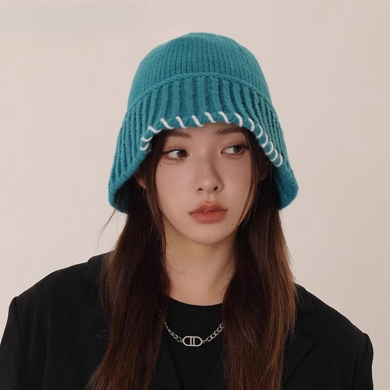 

Japanese designer joint wool hat women's winter warm cover showing face small knitted hat