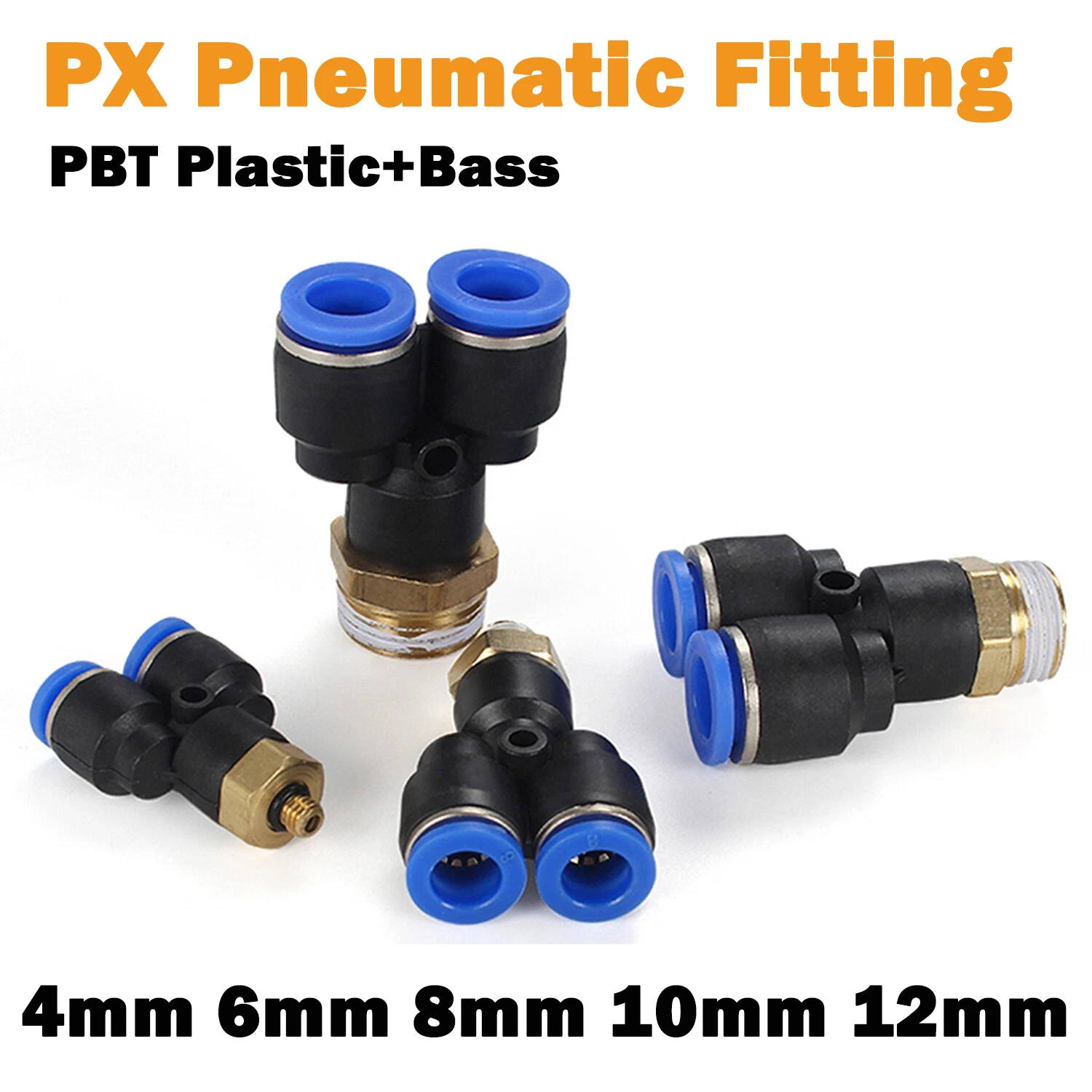 PX Pneumatic Air Connector Y-Piece 4mm-12mm Male Thread Push-Fit Fittings M5 1/8