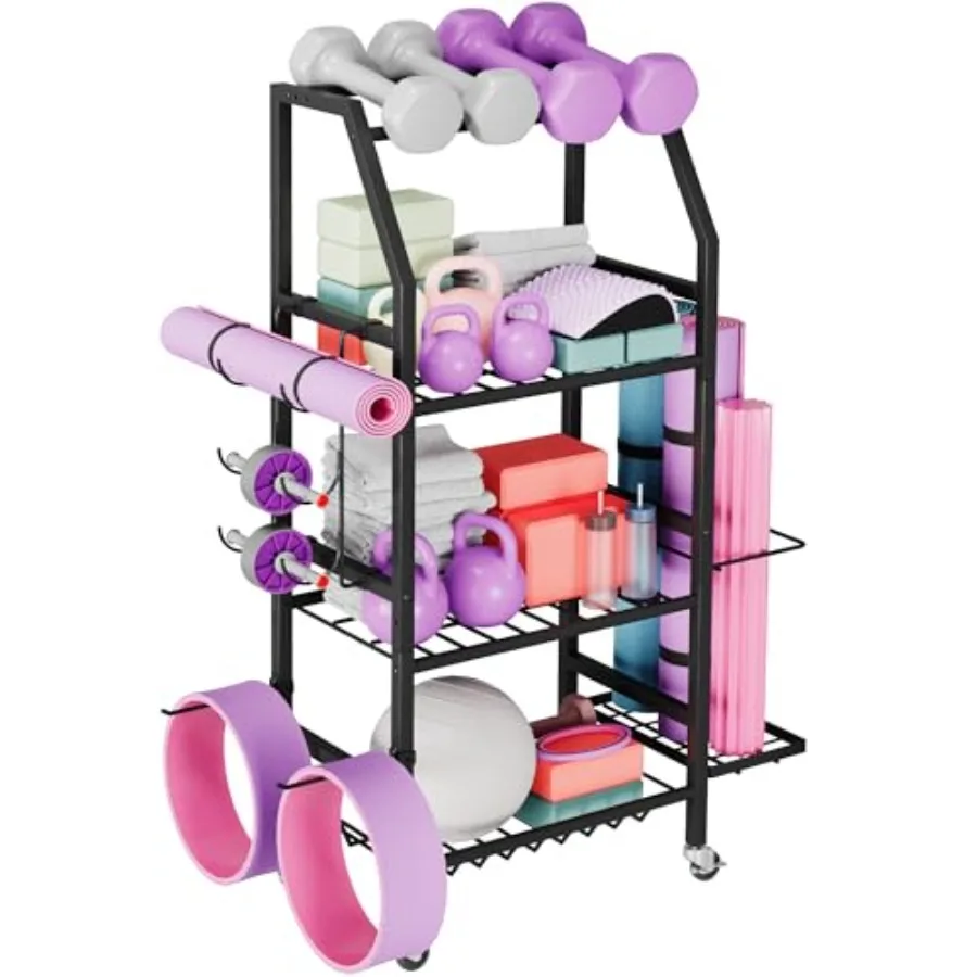 

Homeiju Dumbbell Rack Weight Rack for Home Gym with Yoga Mat Storage Holder Lockable Wheels Dumbbell Stand with Hooks All-in-On