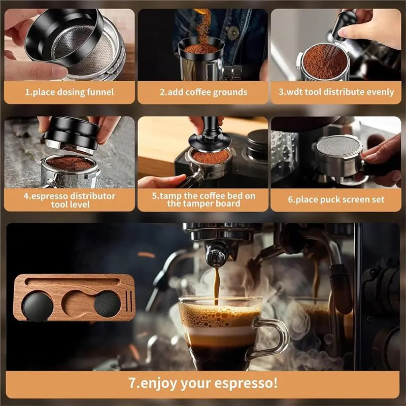A02F-51Mm Espresso Accessory Kit Dosing Funnel, Milk Pitcher Distributor, WDT Tool, Dosing Funnel, Milk Pitcher