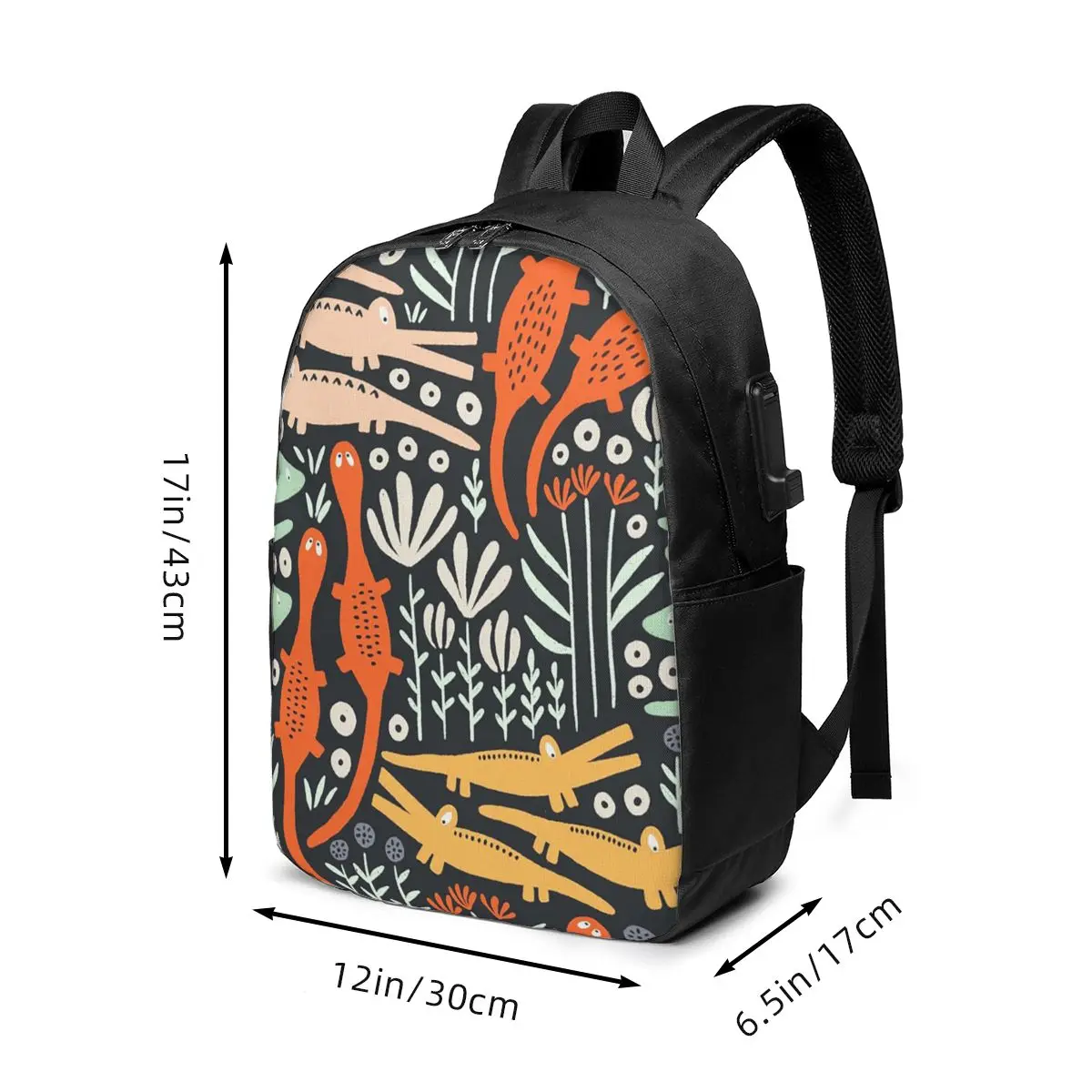 Alligators Crocodile And Flowers Backpack Travel Notebook Bag Computer College Student School Bag Laptop Shoulder Bags