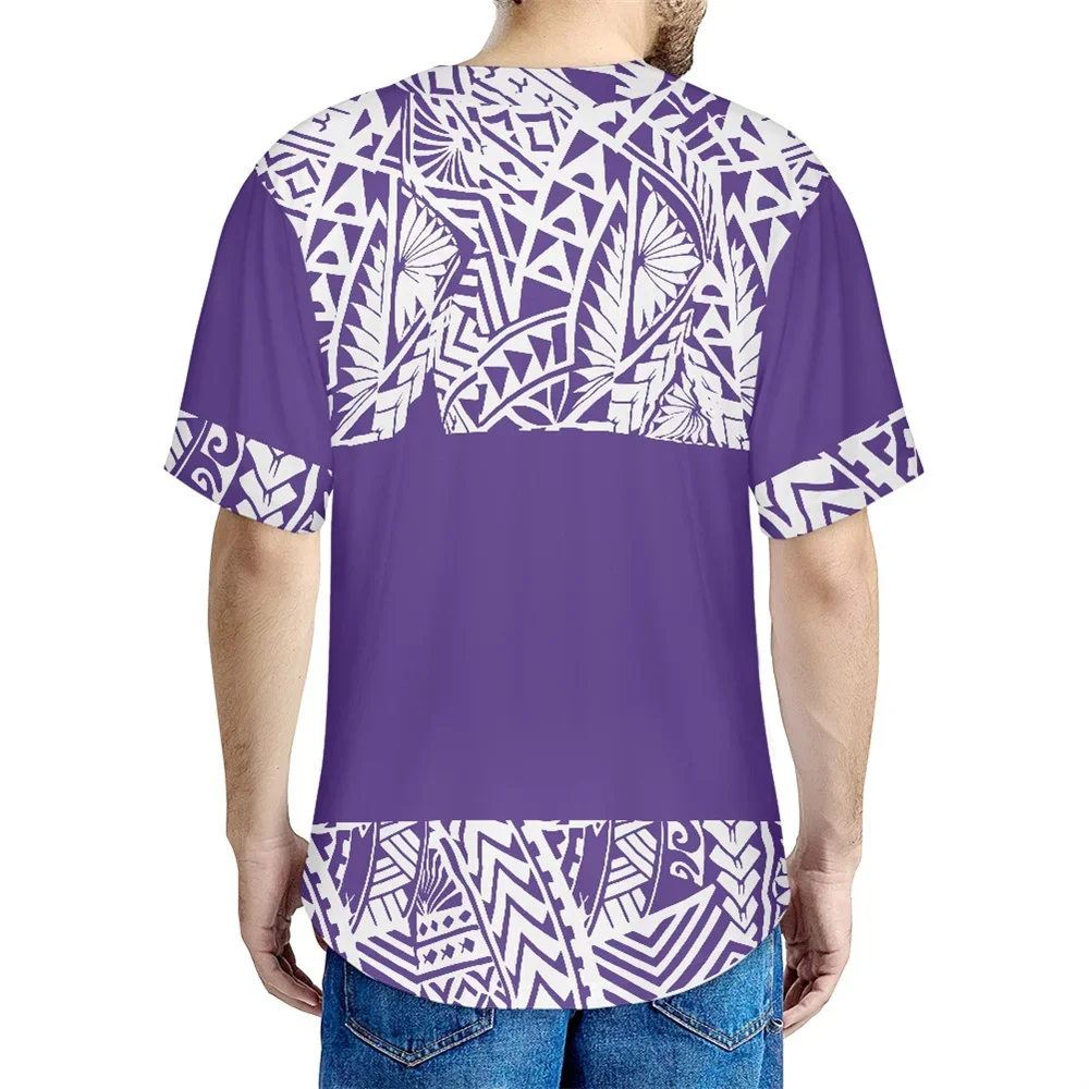 Men Designer Shirt 2022 Polynesian Tribal Clothing Samoa Jersey Purple Fiji Masi Tapa Print Short Sleeve Adult Breathable Button