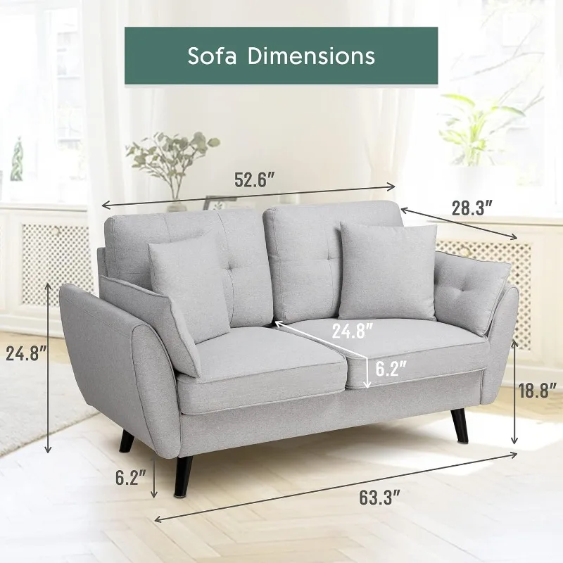 Modern Loveseat Sofa Couch,Mid Century Couches for Living Room, Upholstered 2-Seat Love Seats with Pillow, Comfortable Small