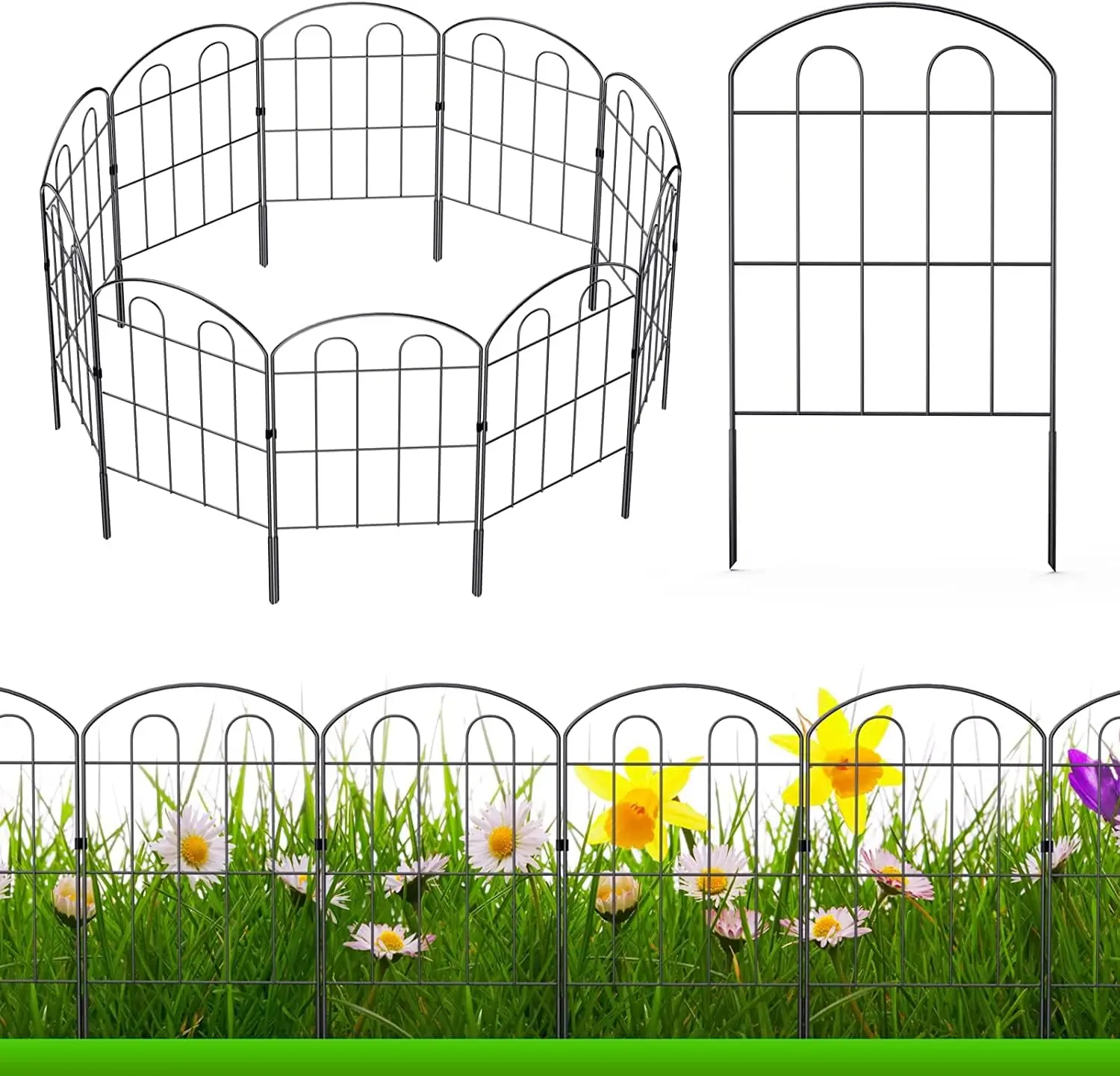 

20 Pack Rust-Proof Foldable Garden Fence Panels, 24in H x 22ft L for Patio Flower Beds & Animal Barrier