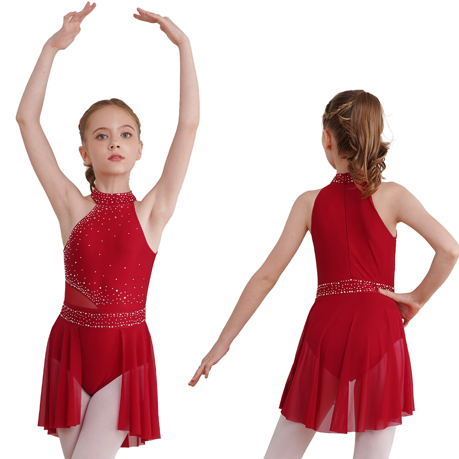 

Girls Contemporary Lyrical Dance Leotard Dress Sleeveless Shiny Rhinestones Dresses Ballerina Gymnastics Leotards Dancewear 2025